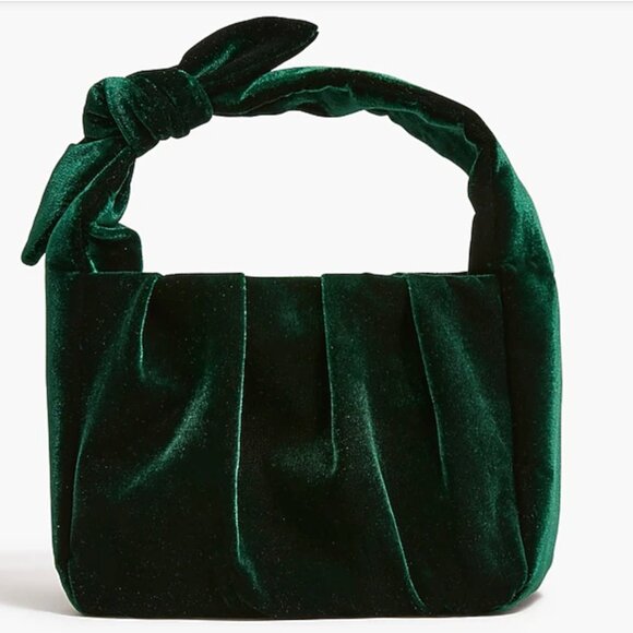 J.Crew Velvet Double Knot Handbag Old Forest Emerald Green NWOT - Picture 1 of 10